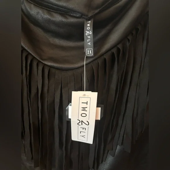 Black Faux Leather Fringe Skort - Picture 2 of 5
